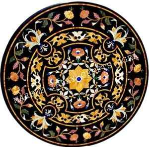 pietra dura natural black marble round 33" x 33" inch coffee table top, black marble round dining table top, marble centre table top, piece of conversation, family heirloom