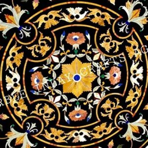 Pietra Dura Natural Black Marble Round 33" x 33" Inch Coffee Table Top, Black Marble Round Dining Table Top, Marble Centre Table Top, Piece Of Conversation, Family HeirLoom