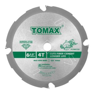 tomax pcdm61204 6-1/2 inch 4 tooth polycrystalline diamond tipped (pcd) hardie fiber cement saw blade with 5/8-inch dmk arbor