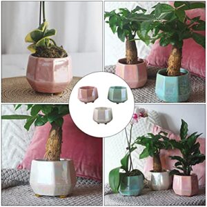 Happyyami 3pcs Flowerpot Office Decor Ceramic Plant Container Mini Plants Miniature Holder Marbling Plant Pot Home Modern Decor Plant Basin Decorative Flower Pot European Style Bonsai Pot