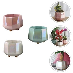 Happyyami 3pcs Flowerpot Office Decor Ceramic Plant Container Mini Plants Miniature Holder Marbling Plant Pot Home Modern Decor Plant Basin Decorative Flower Pot European Style Bonsai Pot