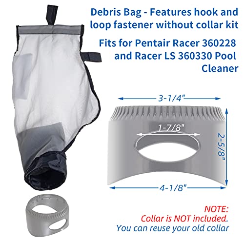 360240 Racer Pool Cleaner Debris Bag Kit/with Hook & Loop Fastener, for Pentair Racer 360228 & Racer LS 360330 Kreepy Krauly Automatic Pool Vacuum Cleaner Replacement Parts(2 Pack)