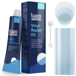 lupo 12 piece heavy duty vinyl repair kit for above ground swimming pool liners, hot tubs, inflatables, air beds (repair patches, glue and application tool)