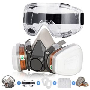 reusable half facepiece cover set w/safety goggles & filters against dust organic vapors gas pollen chemicals suitable for painting spraying sanding welding woodworking epoxy resin & other protection