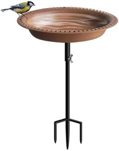 koutemie 1-¼ gallon detachable free standing garden bird bath bird feeder bowl with metal stake for outdoor, bird friendly color - deep brown, 29 inch