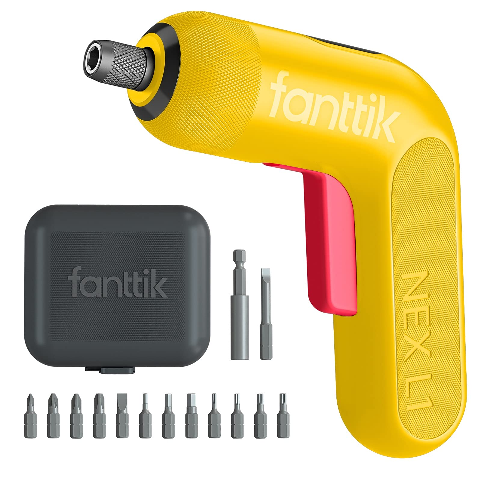 Fanttik L1 Pro 3.7V Cordless Screwdriver, Electric Screwdriver Set with 14 Bits, Digital Screen, Li-ion 2000mAh, 1/4''Hex, 6 Torque Settings 0.5-6 N.m, Variable Speed, Front LED, Grey