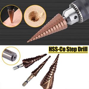 HSS-CO M35 Step Drill Bits Cut Tool， Step Drill for DIY Woodworking, Plastic Wood 5-27mm