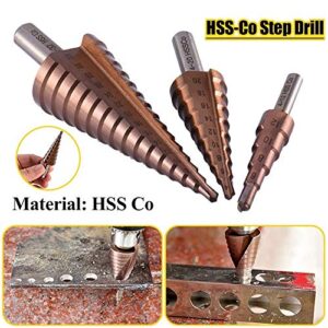 HSS-CO M35 Step Drill Bits Cut Tool， Step Drill for DIY Woodworking, Plastic Wood 5-27mm