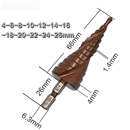 HSS-CO M35 Step Drill Bits Cut Tool， Step Drill for DIY Woodworking, Plastic Wood 5-27mm