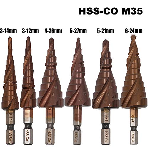HSS-CO M35 Step Drill Bits Cut Tool， Step Drill for DIY Woodworking, Plastic Wood 5-27mm