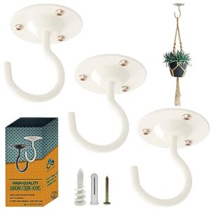 naceture ceiling hooks for hanging plants 3 pack - plant hanger indoor hanging hooks metal plant bracket iron lanterns hangers for wind chimes, planters (round white 3 pack) (white, 3 pack)