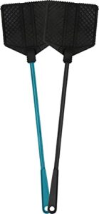ofxdd rubber fly swatter, long fly swatter pack, fly swatter heavy duty, black and light blue colors (2 pack)