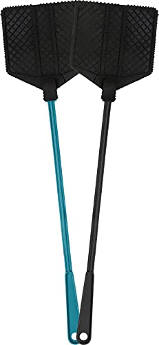 OFXDD Rubber Fly Swatter, Long Fly Swatter Pack, Fly Swatter Heavy Duty, Black and Light Blue Colors (2 Pack)