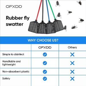 OFXDD Rubber Fly Swatter, Long Fly Swatter Pack, Fly Swatter Heavy Duty, Black and Light Blue Colors (2 Pack)