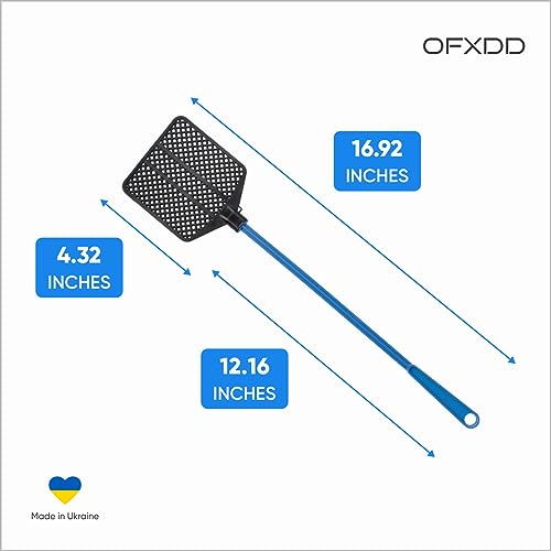 OFXDD Rubber Fly Swatter, Long Fly Swatter Pack, Fly Swatter Heavy Duty, Black and Light Blue Colors (2 Pack)