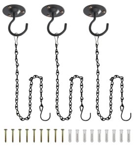 naceture ceiling hooks for hanging plants 3 pack - plant hanger indoor hanging hooks metal plant bracket iron lanterns hangers for wind chimes, planters (round white 3 pack) (black with chain, 3 pack)