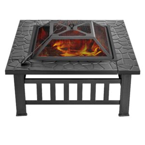 vivohome 2 in 1 outdoor fire pit - 36 inch large bonfire wood burning outside firepit for patio and backyard with spark screen, round grill grid, poker and fireplace cover