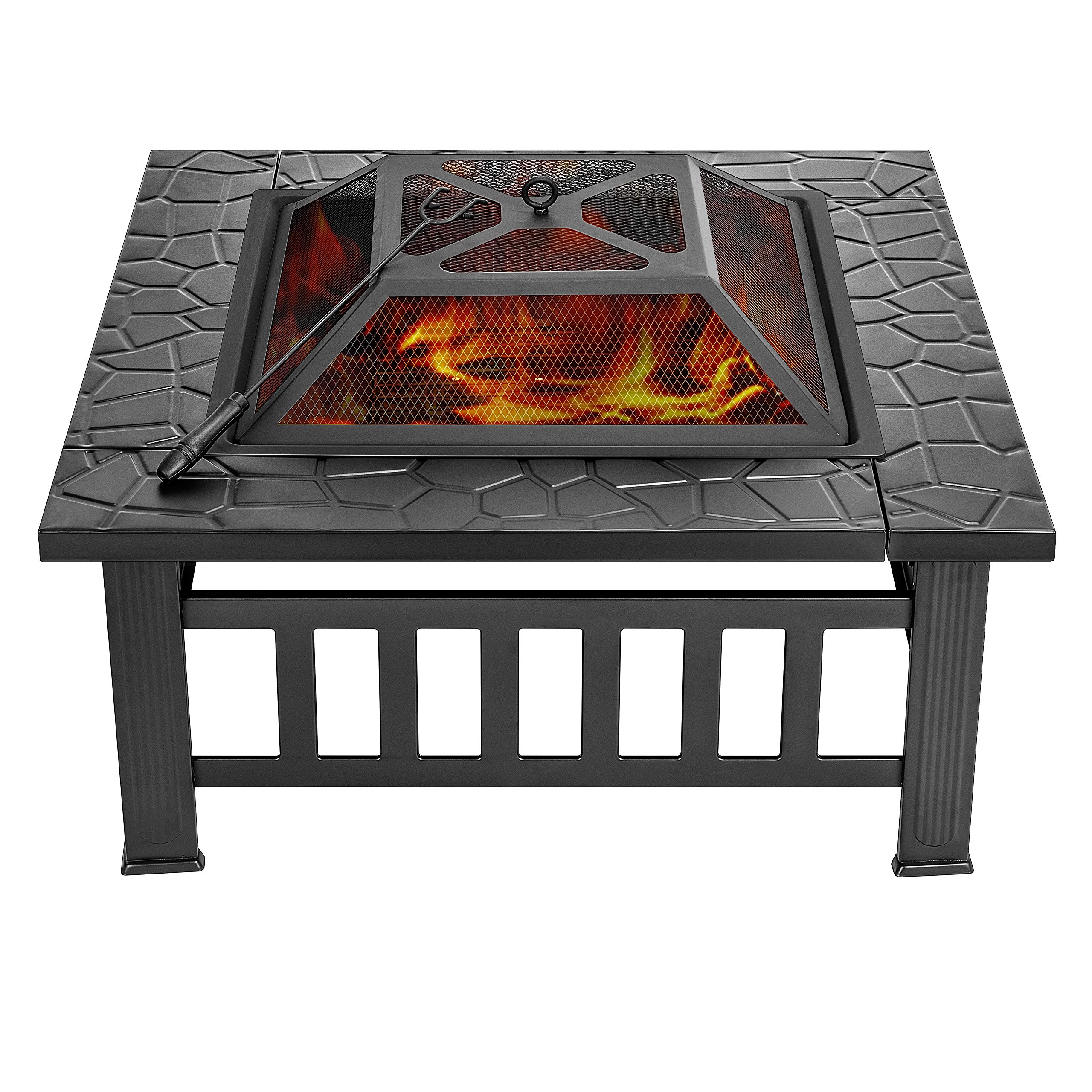 VIVOHOME 2 in 1 Outdoor Fire Pit - 36 Inch Large Bonfire Wood Burning Outside Firepit for Patio and Backyard with Spark Screen, Round Grill Grid, Poker and Fireplace Cover