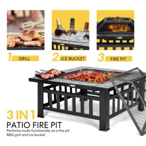 VIVOHOME 2 in 1 Outdoor Fire Pit - 36 Inch Large Bonfire Wood Burning Outside Firepit for Patio and Backyard with Spark Screen, Round Grill Grid, Poker and Fireplace Cover