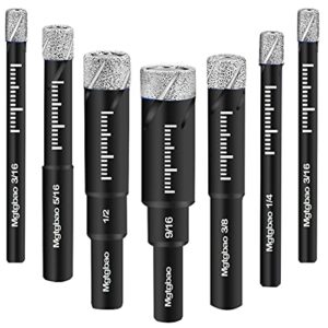 mgtgbao 7pc black dry diamond drill bits set for granite ceramic marble tile stone glass hard materials (not for wood), round shank with 3/16,1/4, 5/16, 3/8, 1/2, 9/16 inch with storage case