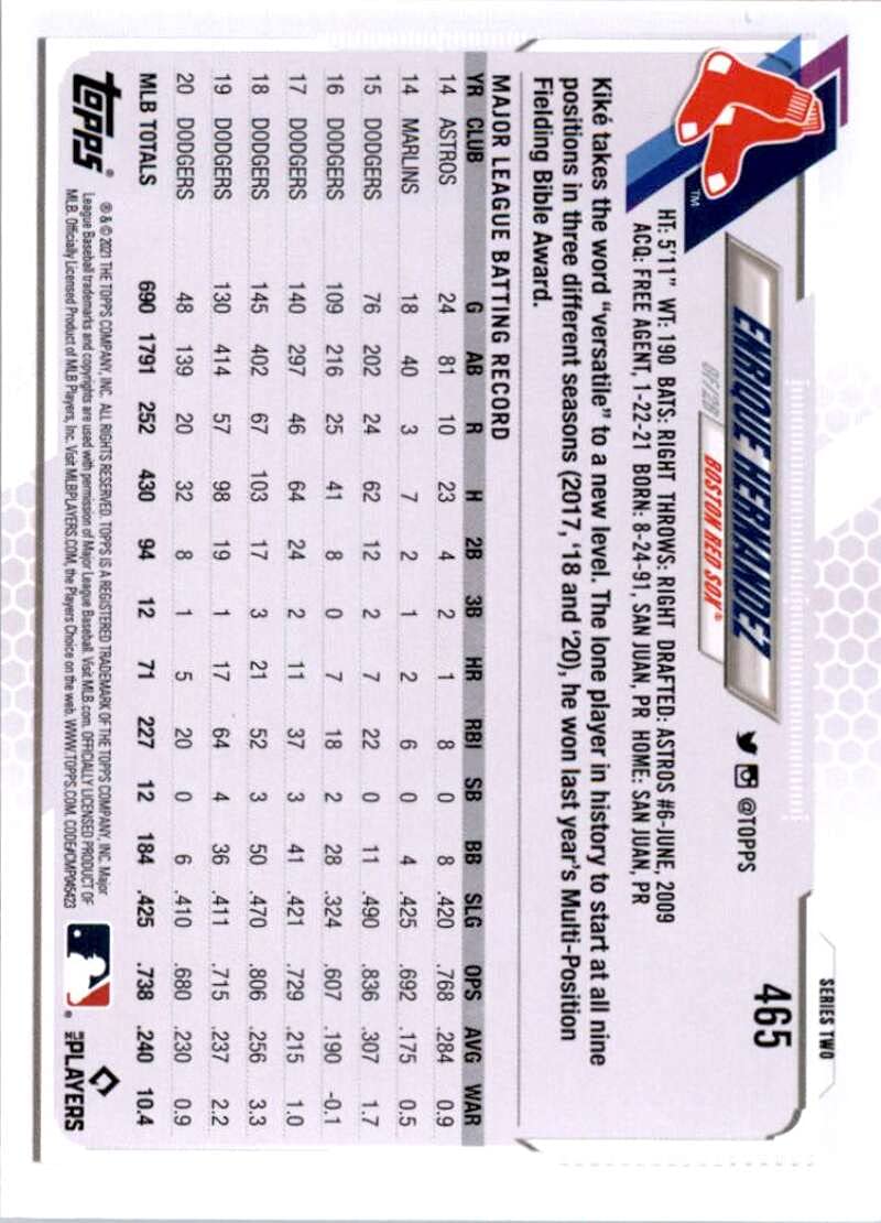 2021 Topps #465 Enrique Hernandez NM-MT Boston Red Sox Baseball