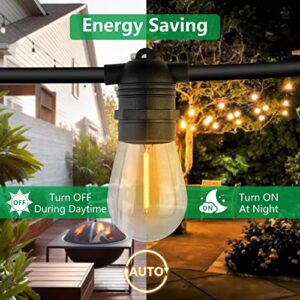 Kasonic Outdoor String Lights, 48 FT + 8 FT Extension Cord, 2 in 1, AC and Solar Powered, 15 Hanging Dimmable Shatterproof Bulbs(+2 Spare Bulbs), Decorative LED Patio Lights