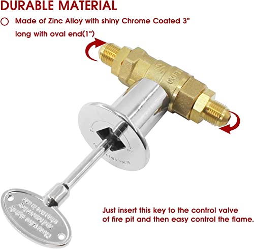 MENSI Universal Natural Propane Gas Control Valve Key for Fire Pit and Fireplace Chrome and Brass Coated Fit with 1/4" and 5/16" Stem Valve (3" Chrome Plating Key)