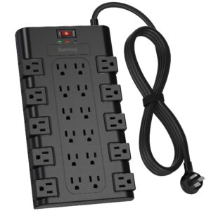 power strip surge protector, superdanny 22 ac multiple outlets, 2100 joules, 1875w/15a, 6.5ft flat plug heavy duty extension cord for home, office, dorm, gaming room, black