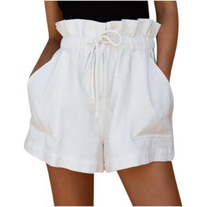 bravetoshop womens shorts casual summer drawstring comfy shorts elastic high waist fashion shorts with pockets (beige,l)