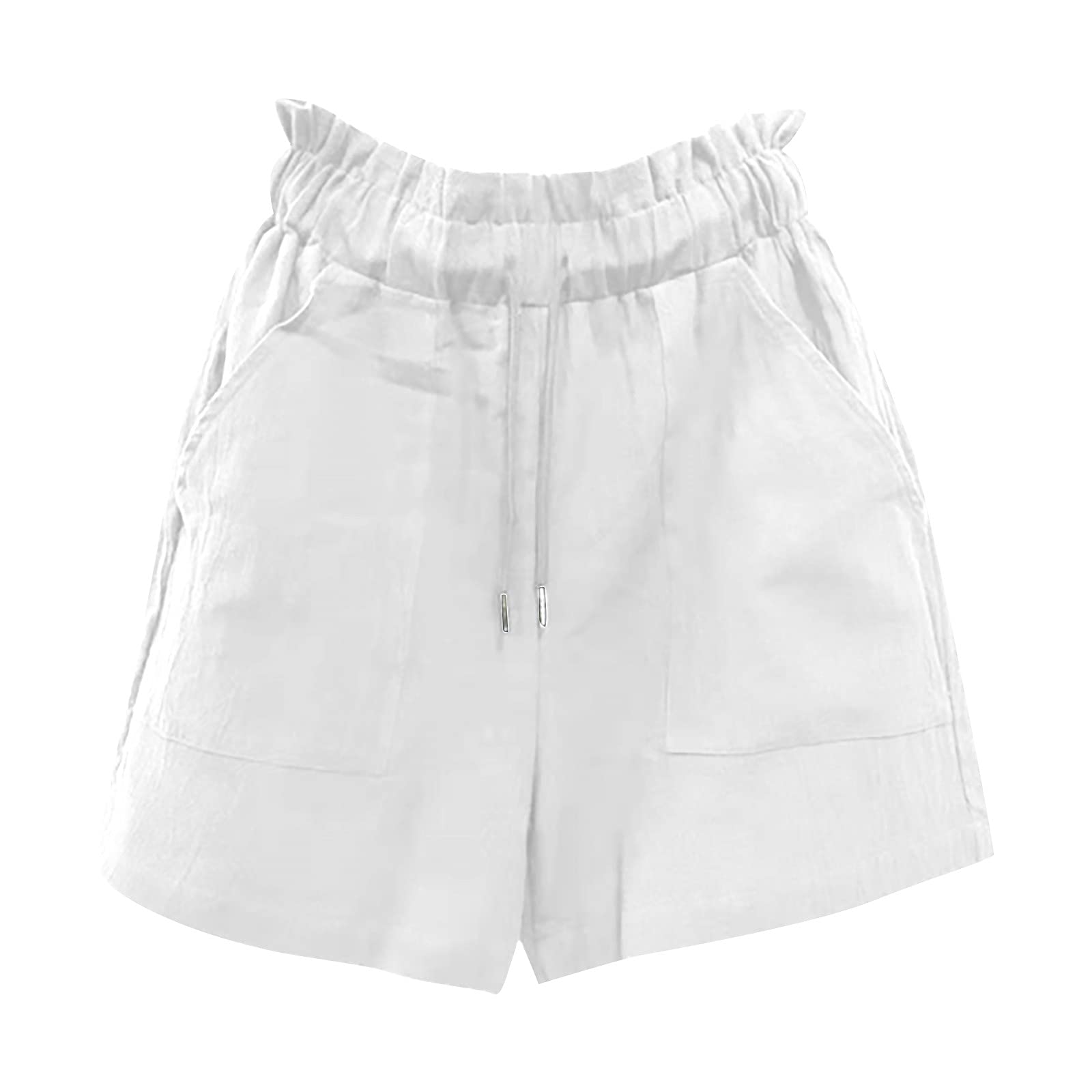 Bravetoshop Womens Shorts Casual Summer Drawstring Comfy Shorts Elastic High Waist Fashion Shorts with Pockets (Beige,L)