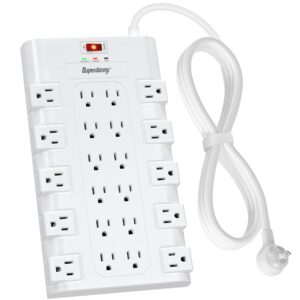 superdanny power strip surge protector, 22 ac multiple outlets, 1875w/15a, 2100 joules, 6.5ft flat plug heavy duty extension cord for home, office, dorm, gaming room, white