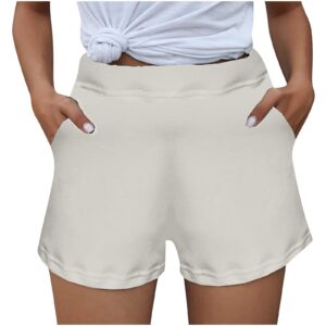bravetoshop women's lounge shorts with pockets athletic running shorts elastic waist comfy workout yoga beach shorts (white,s)