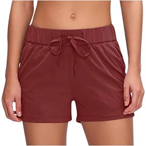 bravetoshop women's athletic shorts with pockets workout yoga shorts elastic waist comfy lounge running shorts (red,s)