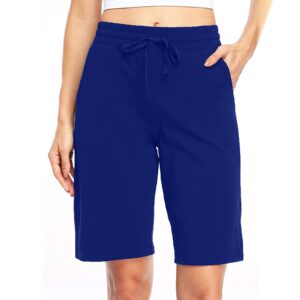 bravetoshop women's athletic shorts workout yoga shorts casual summer elastic waist knee length shorts with pockets (dark blue,xxl)