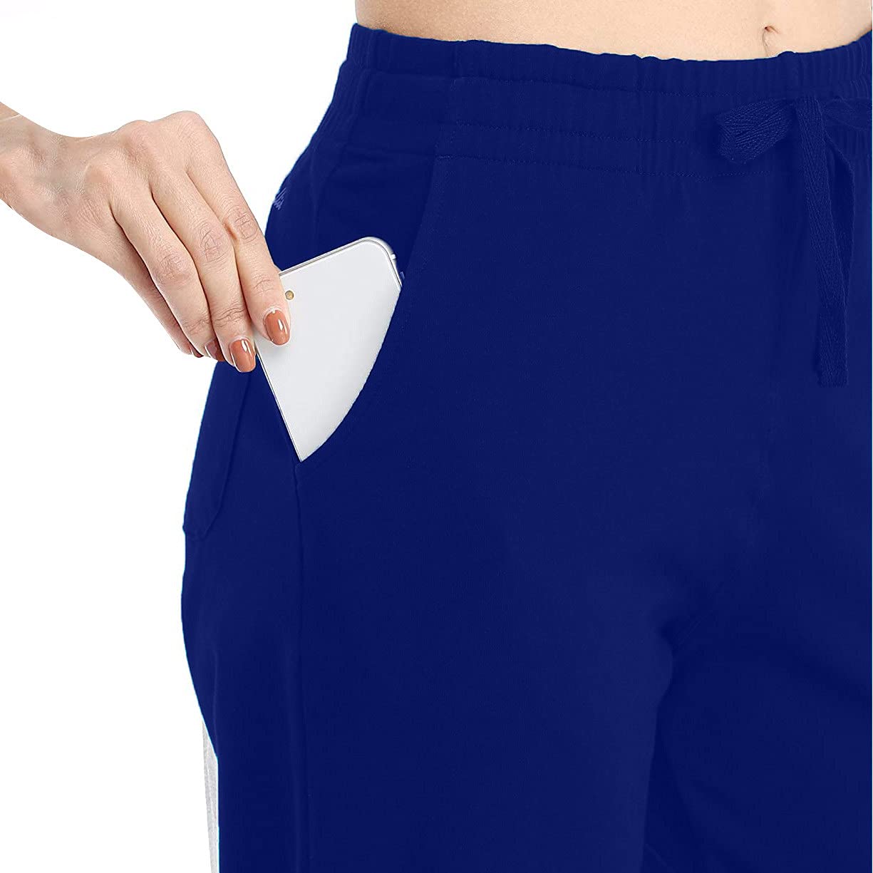 Bravetoshop Women's Athletic Shorts Workout Yoga Shorts Casual Summer Elastic Waist Knee Length Shorts with Pockets (Dark Blue,XXL)