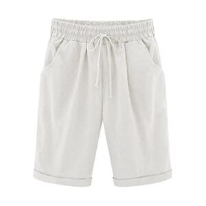 bravetoshop women's cotton linen shorts comfy casual elastic waist simple shorts outdoor travel home wear shorts (white,xxxxl)