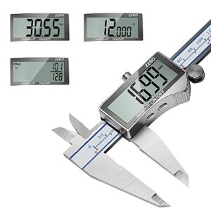 digital calipers, ditron 6" vernier caliper- electronic micrometer with large lcd screen, stainless steel, auto-off feature, inch/fraction/millimeter