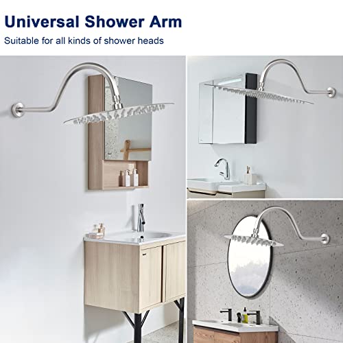 NearMoon Shower Head Extension Arm with Flange - S Shaped High Arc Gooseneck Long Shower Extender Pipe, Perfect for Rainfall Shower Head - Bathroom Accessory,16 Inch (Brushed Nickel)