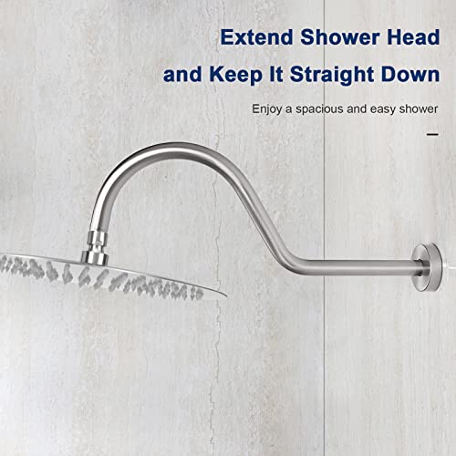 NearMoon Shower Head Extension Arm with Flange - S Shaped High Arc Gooseneck Long Shower Extender Pipe, Perfect for Rainfall Shower Head - Bathroom Accessory,16 Inch (Brushed Nickel)
