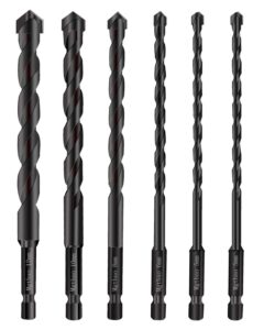 mgtgbao 6pc black masonry drill bits, concrete drill bit set for tile,brick, plastic and wood,tungsten carbide tip best for wall mirror and ceramic tile(5mm -12mm)