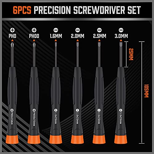 HORUSDY 6-Piece Magnetic Precision Screwdriver Set, Phillips and Slotted Mini Screwdriver Set, Chrome Vanadium Steel, Rotatable End Cap