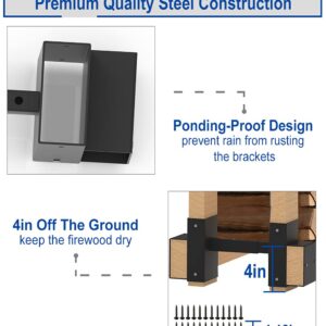 Artibear Depth Adjustable Firewood Rack Brackets for Outdoor, 2x4 Wood Storage Holder Kit for Indoor Fireplace, 2 Packs (2x4s not Include)