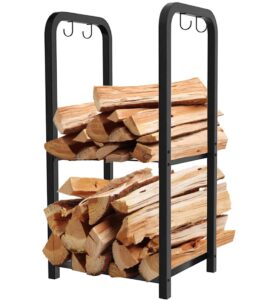 artibear small firewood rack holder for indoor fireplace, 2-tier fire wood log storage stacker stand for outdoor patio, black