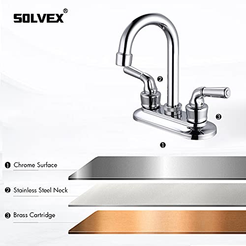 SOLVEX 2 Handle Bathroom Faucet 4 Inch Centerset Bathroom Sink Faucet,3 Hole Bathroom Faucet Chrome,Bathroom Basin Faucet with Deck Mounted Lever Handle,US-SP-40003-1