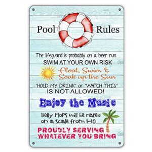 qiongqi funny pool rules metal tin sign wall d閏or blue sign for home swimming pool indoor outdoor decor