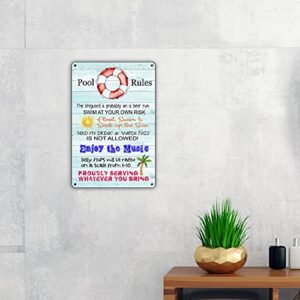 QIONGQI Funny Pool Rules Metal Tin Sign Wall D閏or Blue Sign for Home Swimming Pool Indoor Outdoor Decor