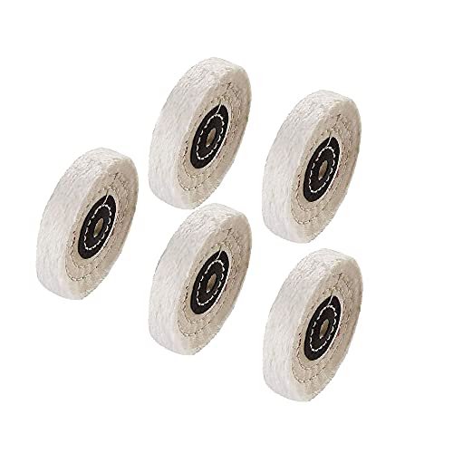 Luo ke 5 Pcs 3'' Cotton Polishing Wheel, 3/8'' Arbor Abrasive Buffing Wheel Fine Finishing Kits Lapidary Polishing Set for Bench Grinder/Buffer