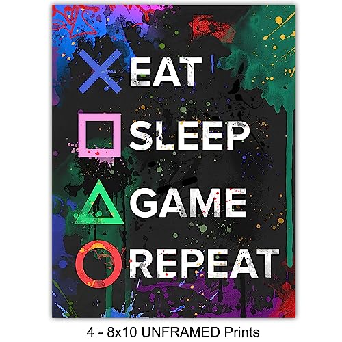 Game Room Decor - Video Arcade Remote Control Wall Decor Poster - Gift for Gamers, Men, Teens - Xbox, PS4, PlayStation, Video Game, Arcade - Gaming Controller Art - Dorm, Bar, Boys Room, Kids Bedroom