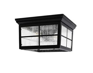coramdeo french pane square 2 light ceiling mount farmhouse fixture, indoor or outdoor, two standard sockets, open bottom, damp location, black powder coat finish with seedy glass