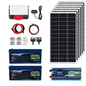 expertpower 5kwh 12v solar power kit | lifepo4 12v 200ah, 600w solar panels, 40a mppt solar charge controller, 3kw pure sine wave inverter charger | rv, trailer, camper, marine, off grid